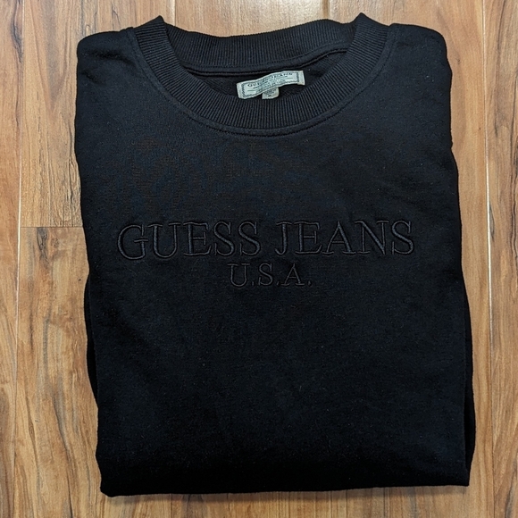 Vintage Y2K Guess Jeans USA Black Monochrome Embroidered Crewneck Size Medium - Picture 1 of 7